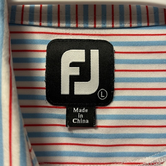 Footjoy golf polo. Size Large. White with red and light blue stripes. - Picture 3 of 5